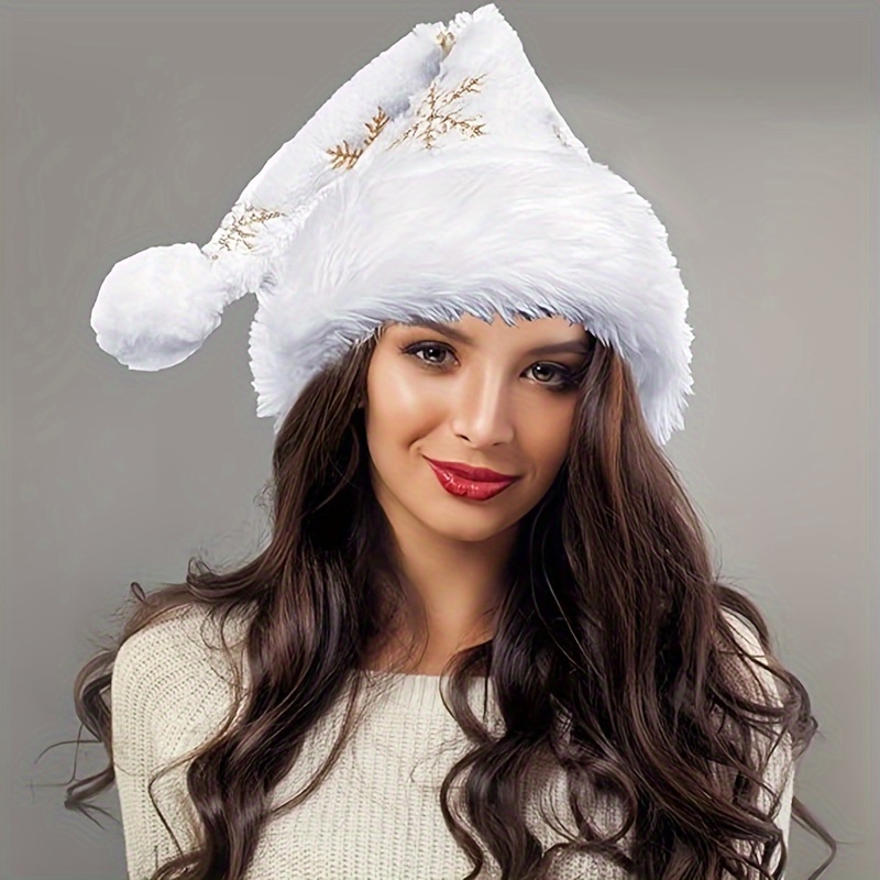 Santa Hat Plush - Klimatisierter Raum: Weißer Plüsch-Weihnachtsmannhut mit goldenen