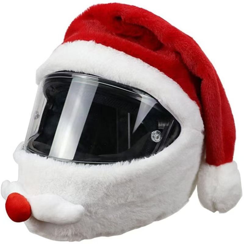 Santa Hat Plush - Weihnachts-Nikolaus-Helmüberzug aus Plüsch, winddichte Vollgesichts-Helm-Dekoration, Nikolaus-Kostüm-Kopfbedeckung